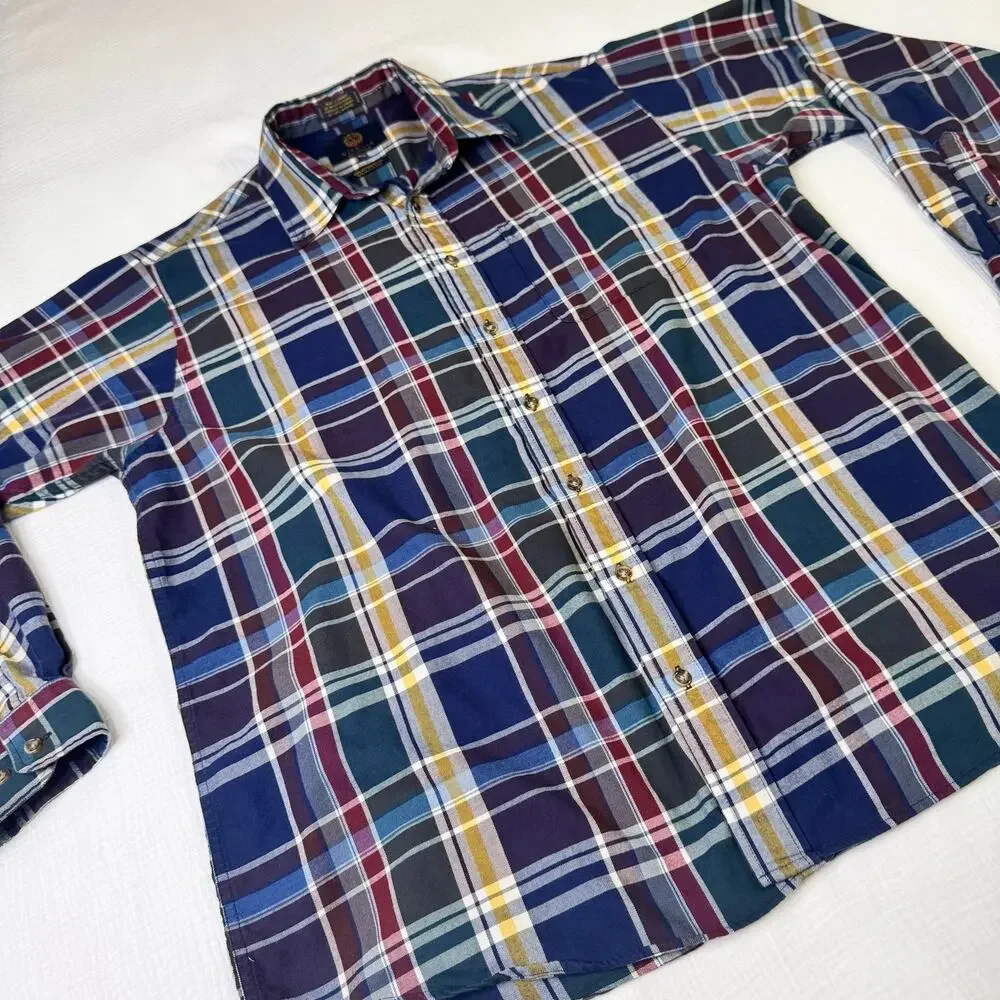 Viyella Plaid Button Down Shirt Blue Burgundy Men’s XL Cotton Wool Casual Preppy - Picture 4 of 14
